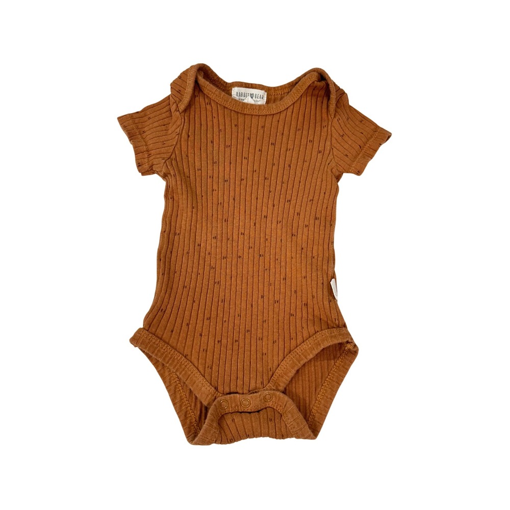Rabbit Bear Organic Cotton Ribbed Bodysuit Rust Brown 6-9M Short Sleeve Baby